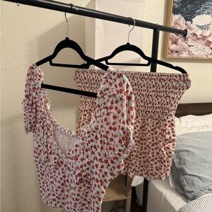 Floral Red and White Women's Top & Skirt (Matching Set)